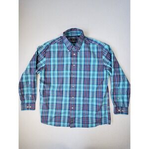 Orvis Button Down Shirt XL Blue Plaid Long Sleeve Active Fit Casual